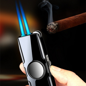 DEBANG Gas fingerprint lighter windproof Custom flint double jet flame Lighter Cigar Torch Lighter