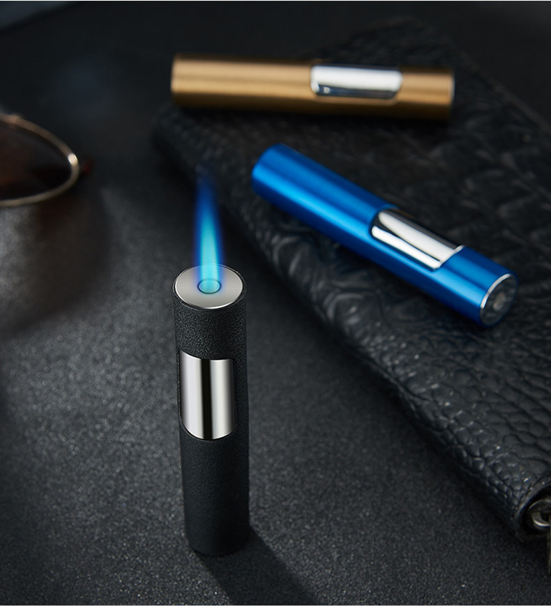 Debang Custom Logo Printing Blue Flame Torch Gas Lighter Windproof Jet Torch Refillable Cigarette Lighter