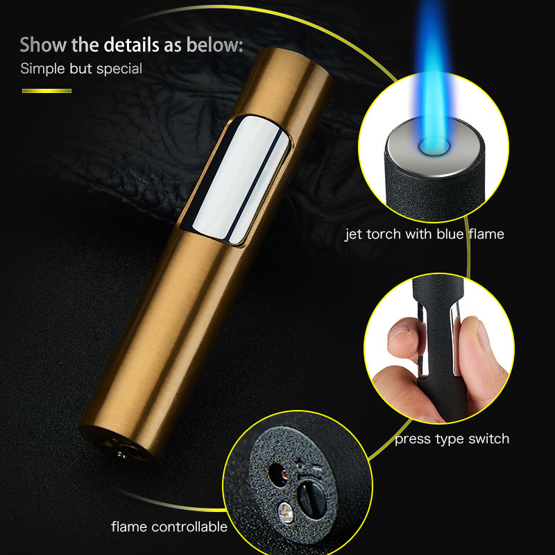 Debang Custom Logo Printing Blue Flame Torch Gas Lighter Windproof Jet Torch Refillable Cigarette Lighter