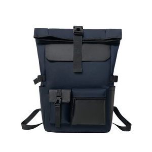 Korean version of the new street fashion trend personality roll-mouth backpack male leisure sports travel backpack