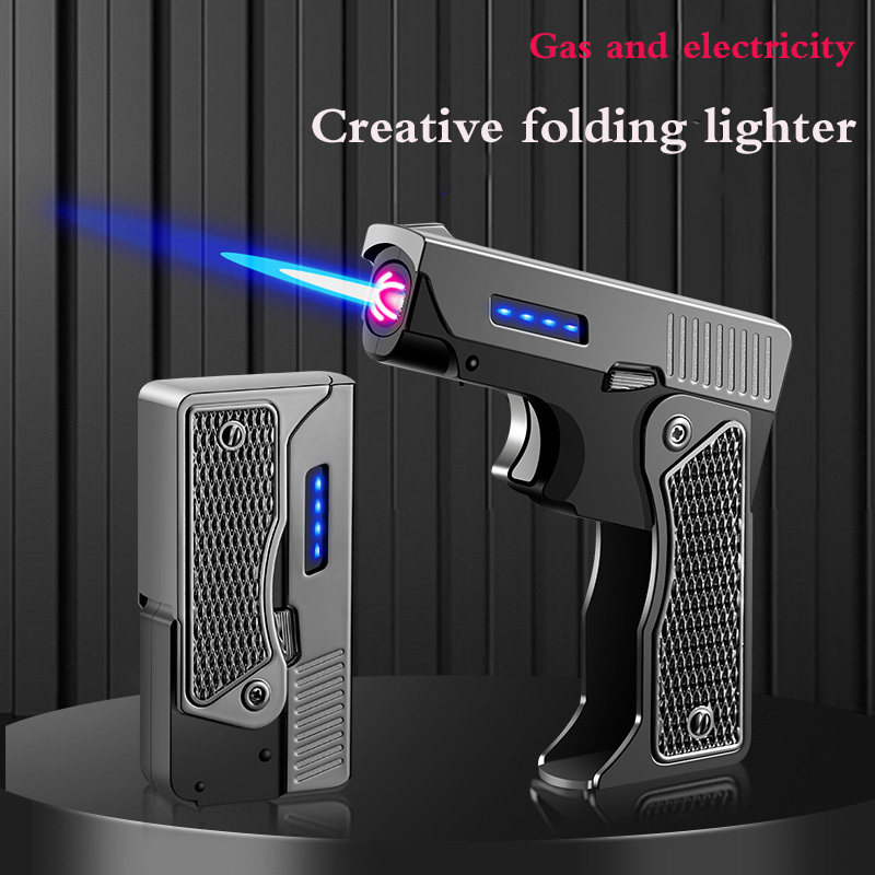 DEBANG Pistol  Torch Lighter 2 in 1 Double Jet Flame Torch with USB Lighter Cool Folding Pocket Lighter