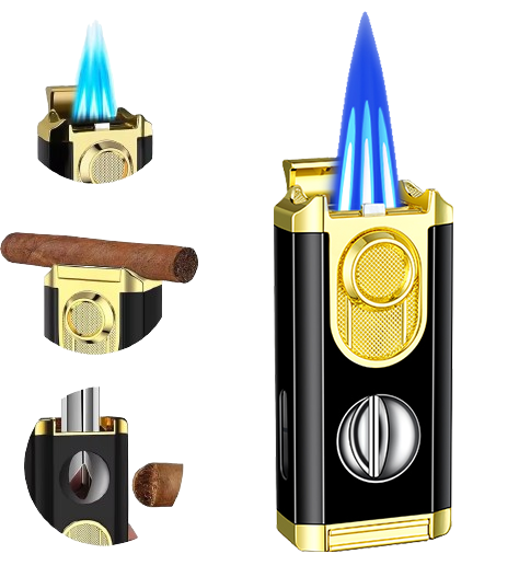 DEBANG cigar lighter 2024 new design refillable triple jet flame torch lighter with Cigar Cutter and cigar holder