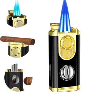 DEBANG cigar lighter 2024 new design refillable triple jet flame torch lighter with Cigar Cutter and cigar holder