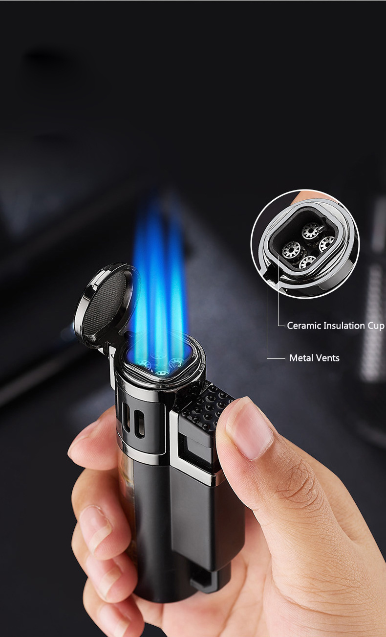 2024 DEBANG High Quality 4 Jet Torch Cigar Lighter Butane Metal Alloy Lighter for Cigarette Candle Smoke Logo Packaged Giveaways