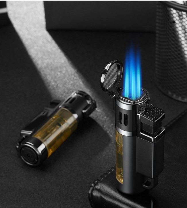 2024 DEBANG High Quality 4 Jet Torch Cigar Lighter Butane Metal Alloy Lighter for Cigarette Candle Smoke Logo Packaged Giveaways