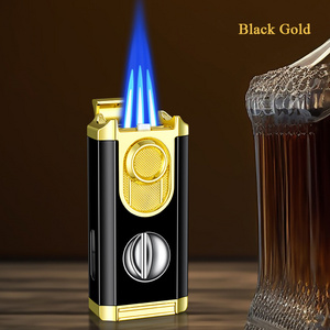 DEBANG cigar lighter new product multifunctional customizable refillable triple fire torch lighter with cigar cutter