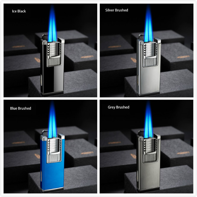 Debang Custom Fashionable jet torch lighter windproof blue powerful flame double fire gas cigarette lighter cigar lighter