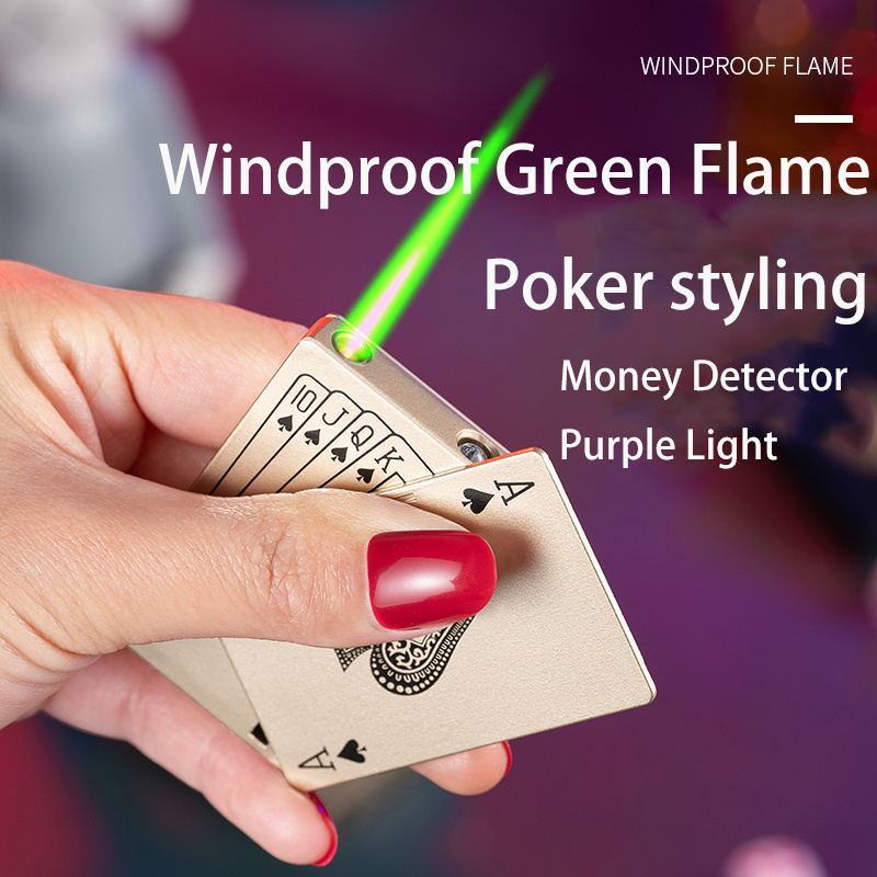 DEBANG windproof lighter Creative Portable Butane Torch Gas-Inflated Poker Cigar Lighter with Green Flame  cigar lighter