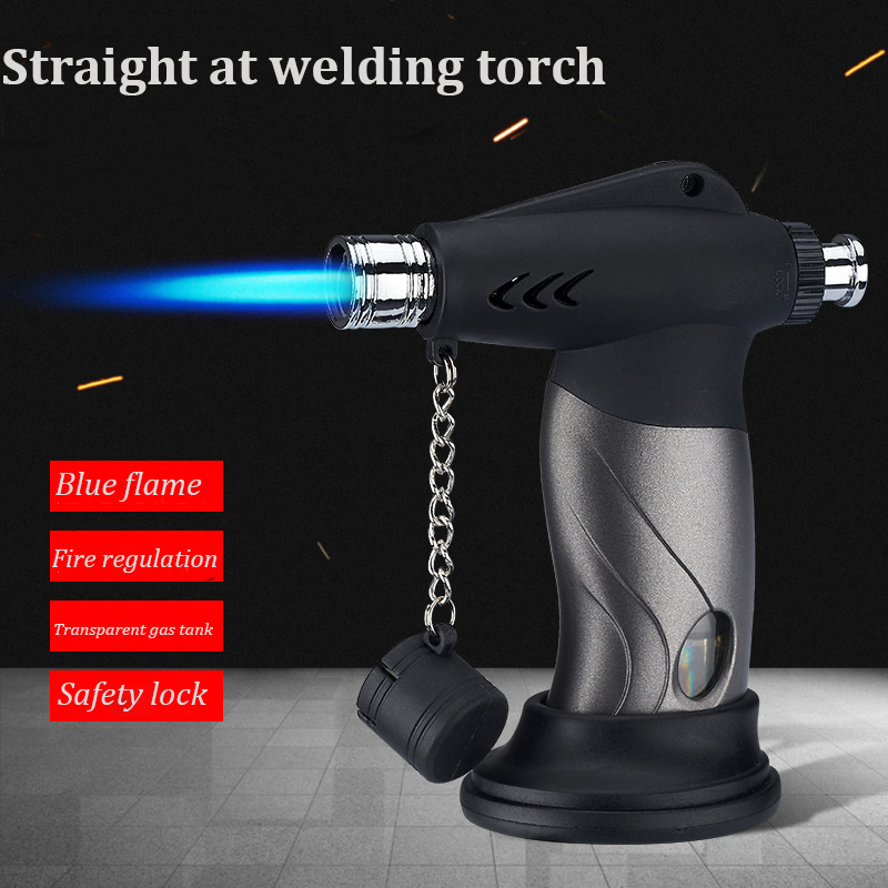 Wholesale  Custom  logo  welding gun windproof gas refillable BBQ lighter gun blue flame torch cigar lighter