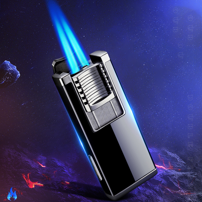 Debang Custom Fashionable jet torch lighter windproof blue powerful flame double fire gas cigarette lighter cigar lighter