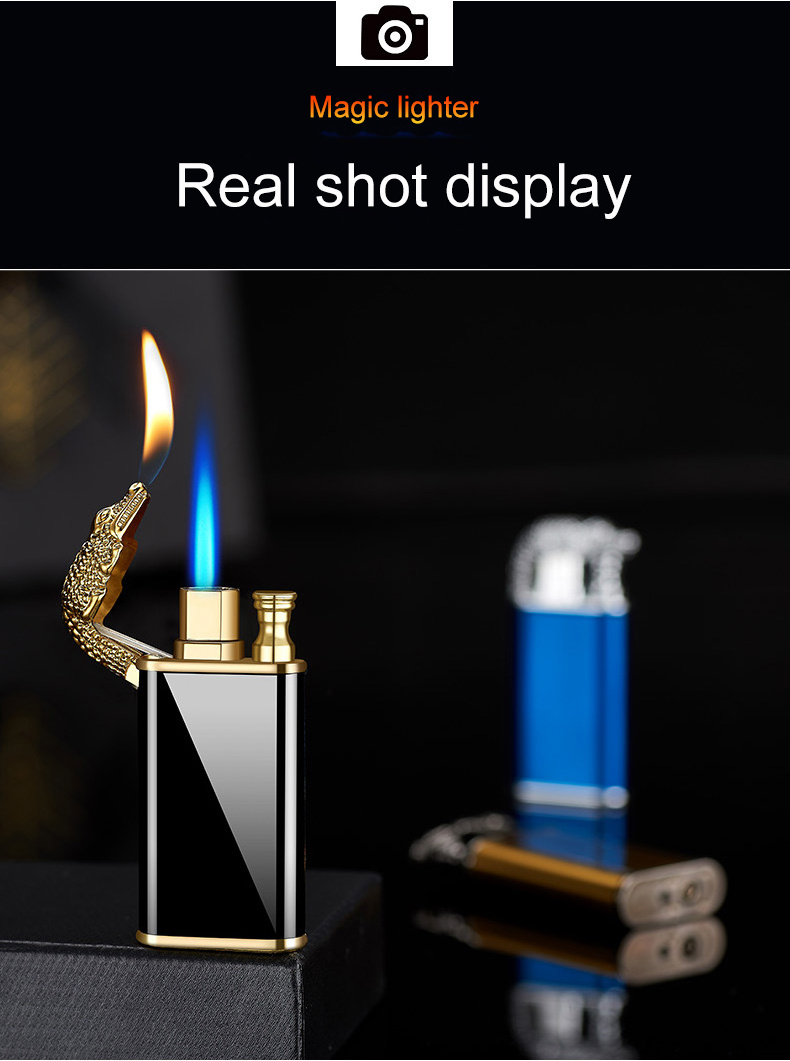 DEBANG 2024 Wholesale lighters Creativity  Crocodile/Dragon Lighter Refilling Metal OEM Butane Double Flame Cigarette Lighter