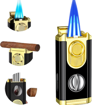 DEBANG cigar lighter new design refillable triple jet flame torch lighter with Cigar Cutter and cigar holder cigarette lighter