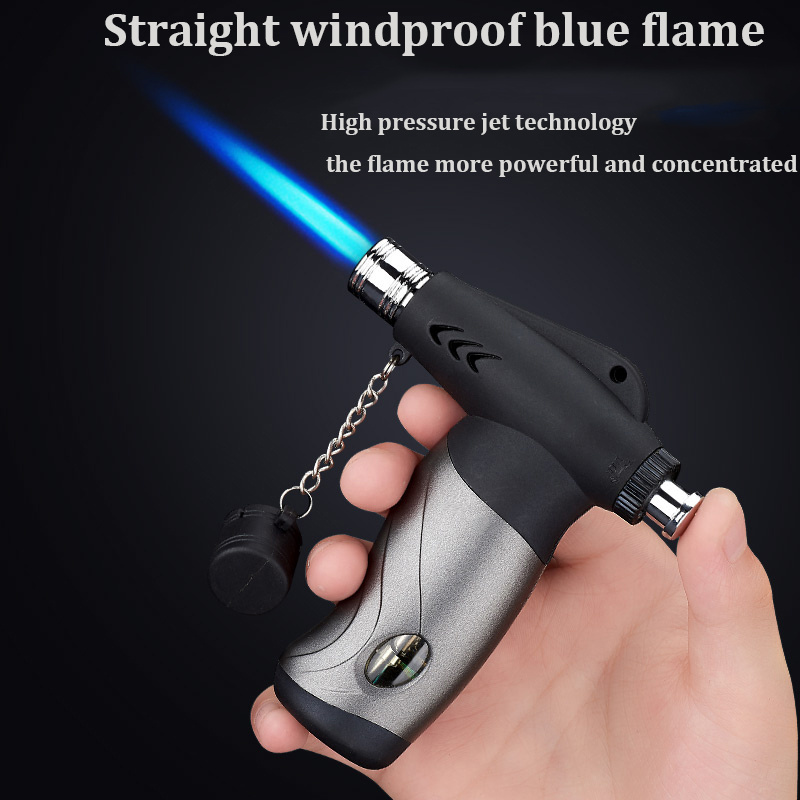 Wholesale  Custom  logo  welding gun windproof gas refillable BBQ lighter gun blue flame torch cigar lighter