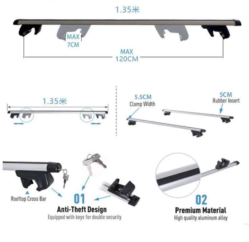 Hot selling black vehicle car roof mounting rack rail bar universal roof rack cross bar with lock