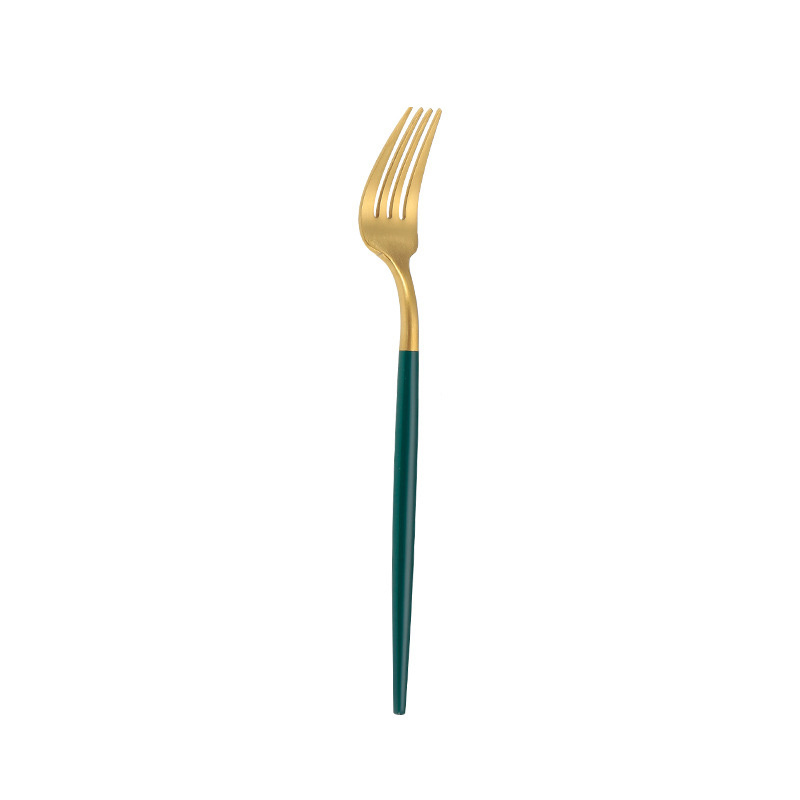 New design stainless steel cutlery bulk gold flatware with green handle Luxury party plates and cutlery