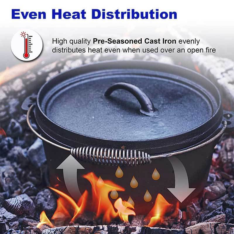 Wholesale price preseasoned cast iron multifunctional cooking pots three legs camping dutch oven with lid lifter