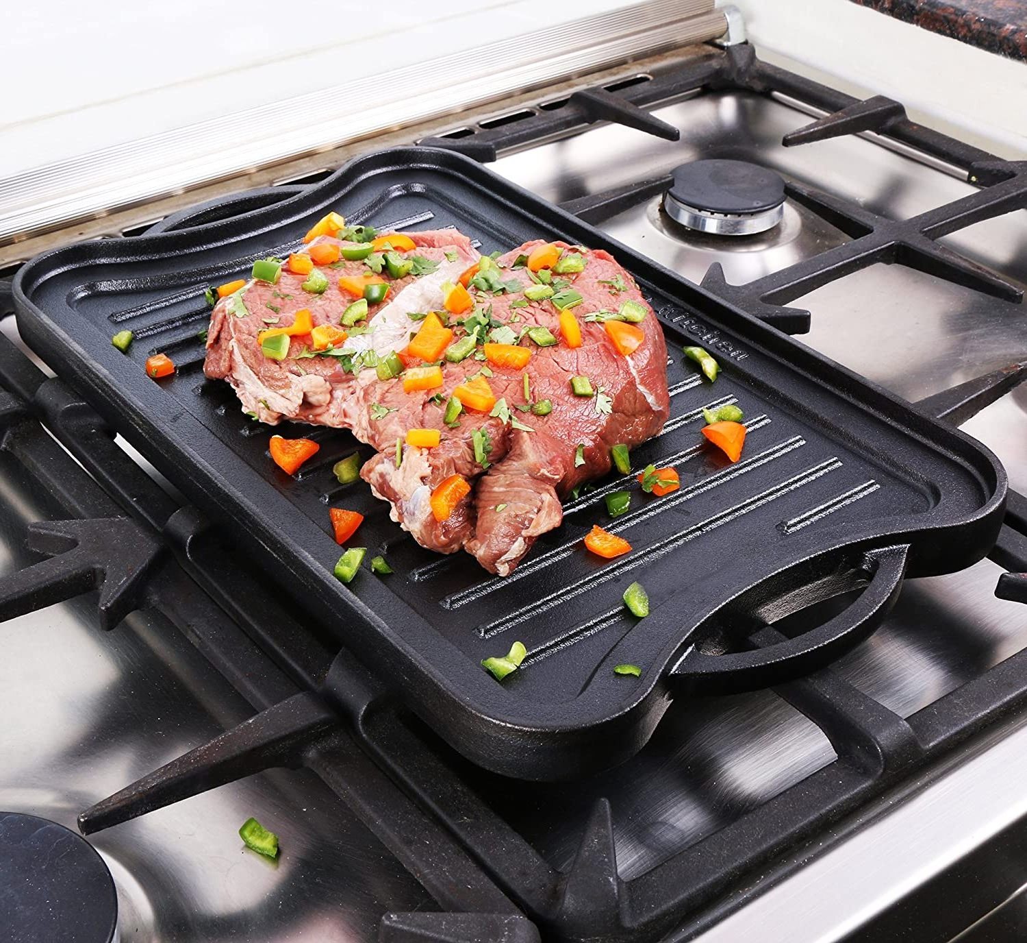 bbq cooker non stick basics pre-seasoned cast iron reversible grill/griddle pan