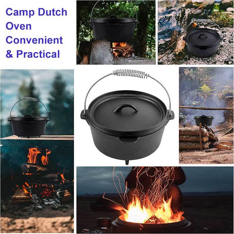 Wholesale price preseasoned cast iron multifunctional cooking pots three legs camping dutch oven with lid lifter