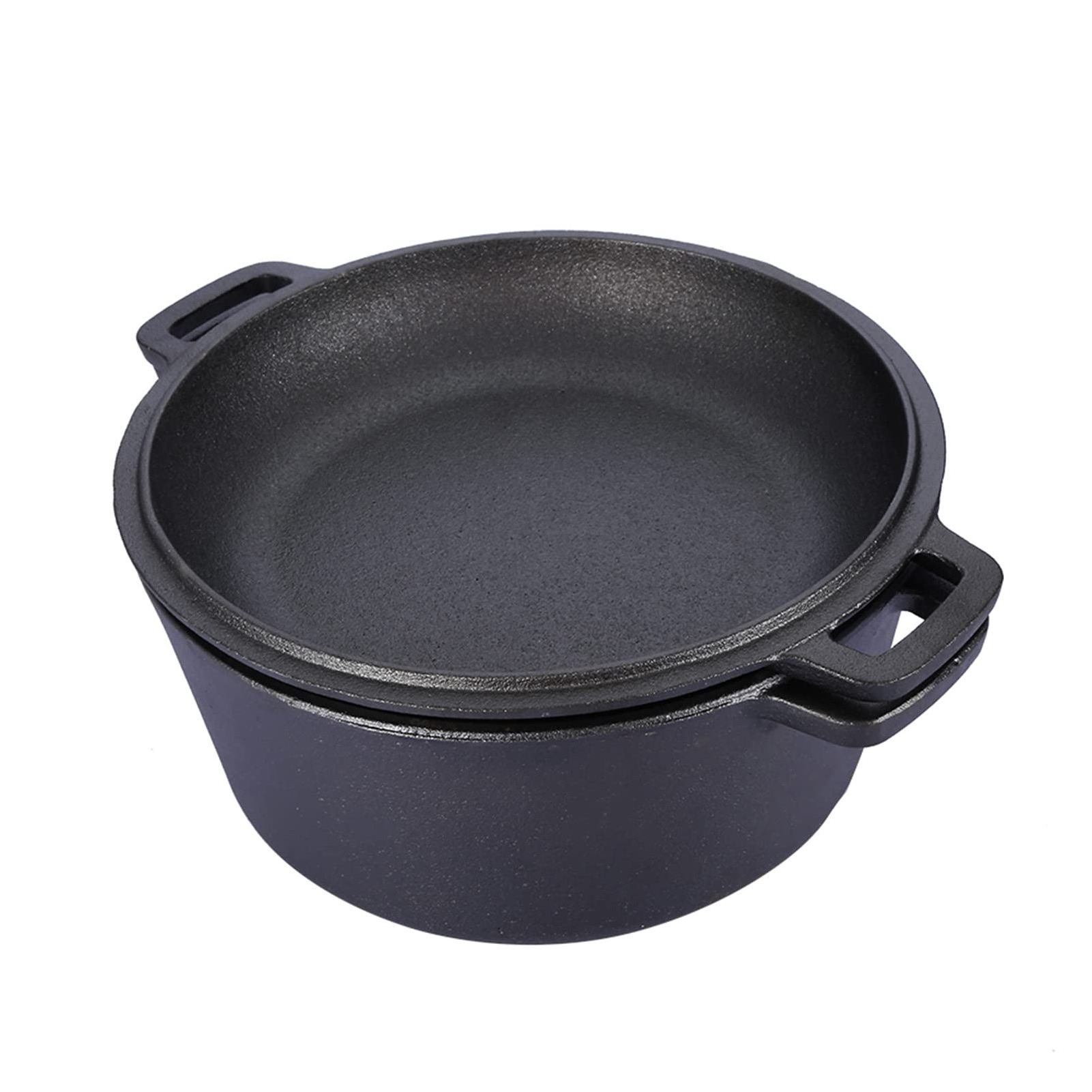 Cast iron combo cooker 4.7qt sauce pot Pre-Seasoned 2-in-1 Double Dutch Oven Grill Pan pot