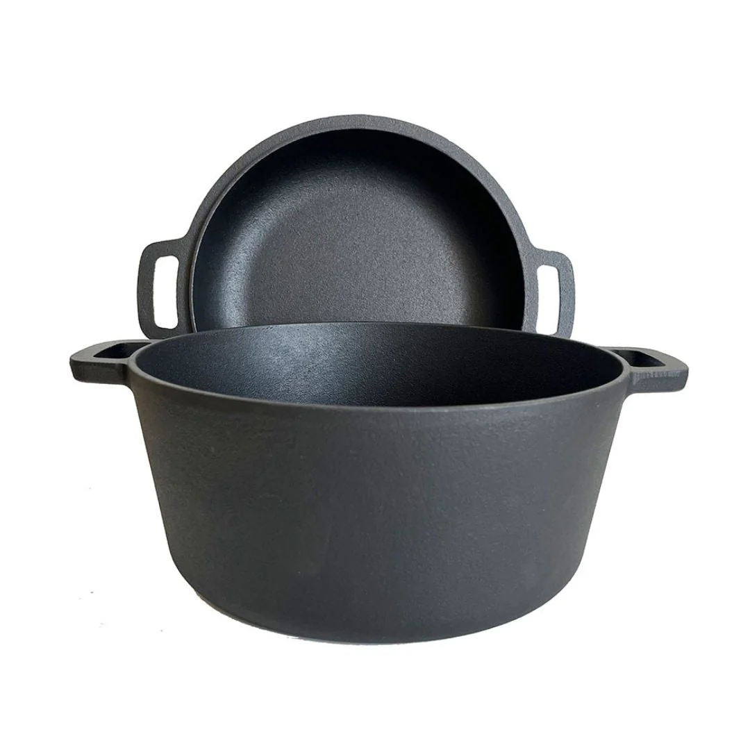 Cast iron combo cooker 4.7qt sauce pot Pre-Seasoned 2-in-1 Double Dutch Oven Grill Pan pot