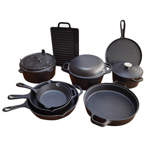 Manufacturers Wholesale Indoor Outdoor Pre Seasoned Cast Iron Cookware 7 Pieces Cooking Set