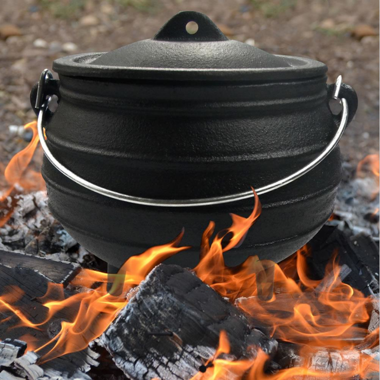 Pre Seasoned Cast Iron Cauldron for Campfire Cooking Cast Iron 3 Legged African Potjie Pot with Lid