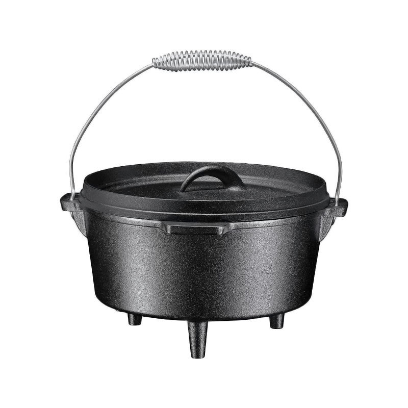 Wholesale price preseasoned cast iron multifunctional cooking pots three legs camping dutch oven with lid lifter