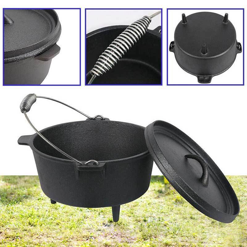 Wholesale camping cooking pots cast iron sets cookware casserole three legged cast iron campfire hanging cooking pot