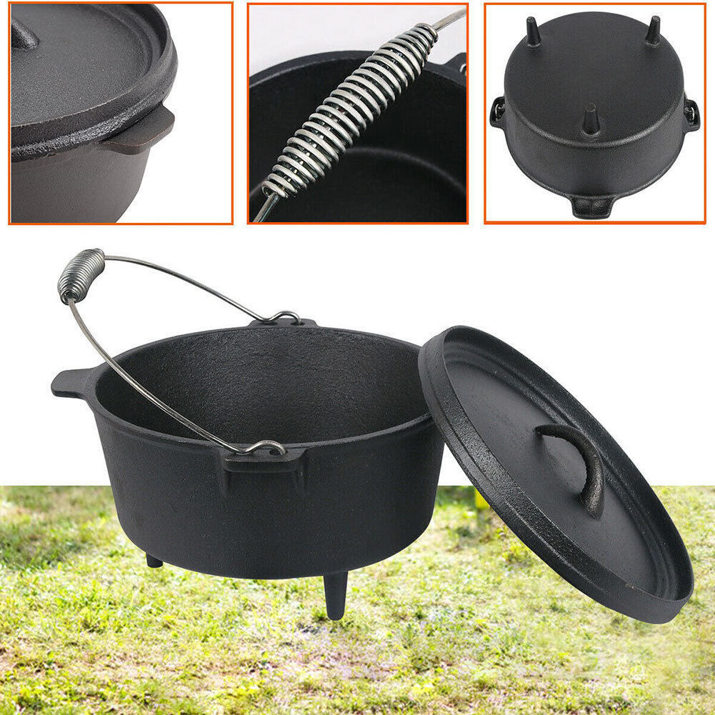 Wholesale camping cooking pots cast iron sets cookware casserole three legged cast iron campfire hanging cooking pot