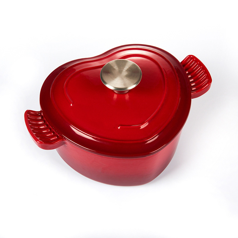 22cm Matte Red Cast Iron Enamel Cookware Pot with Sustainable Cast Iron Knob Minimalist Design Style Metal Material