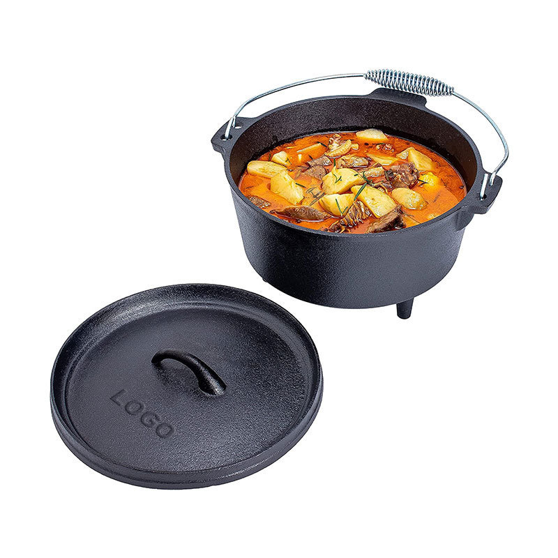 Wholesale camping cooking pots cast iron sets cookware casserole three legged cast iron campfire hanging cooking pot