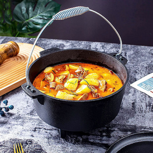 Wholesale camping cooking pots cast iron sets cookware casserole three legged cast iron campfire hanging cooking pot