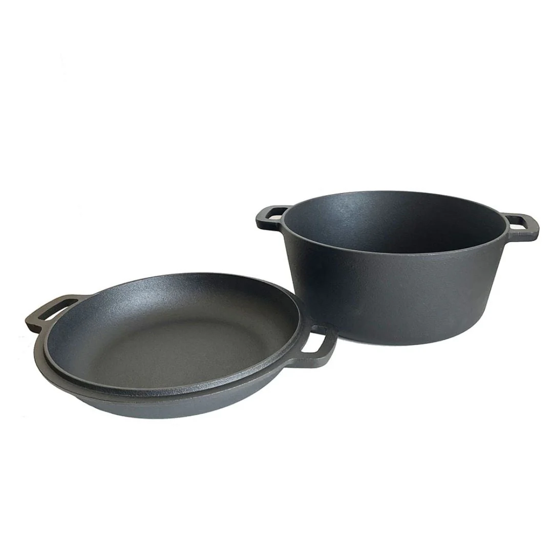 Cast iron combo cooker 4.7qt sauce pot Pre-Seasoned 2-in-1 Double Dutch Oven Grill Pan pot