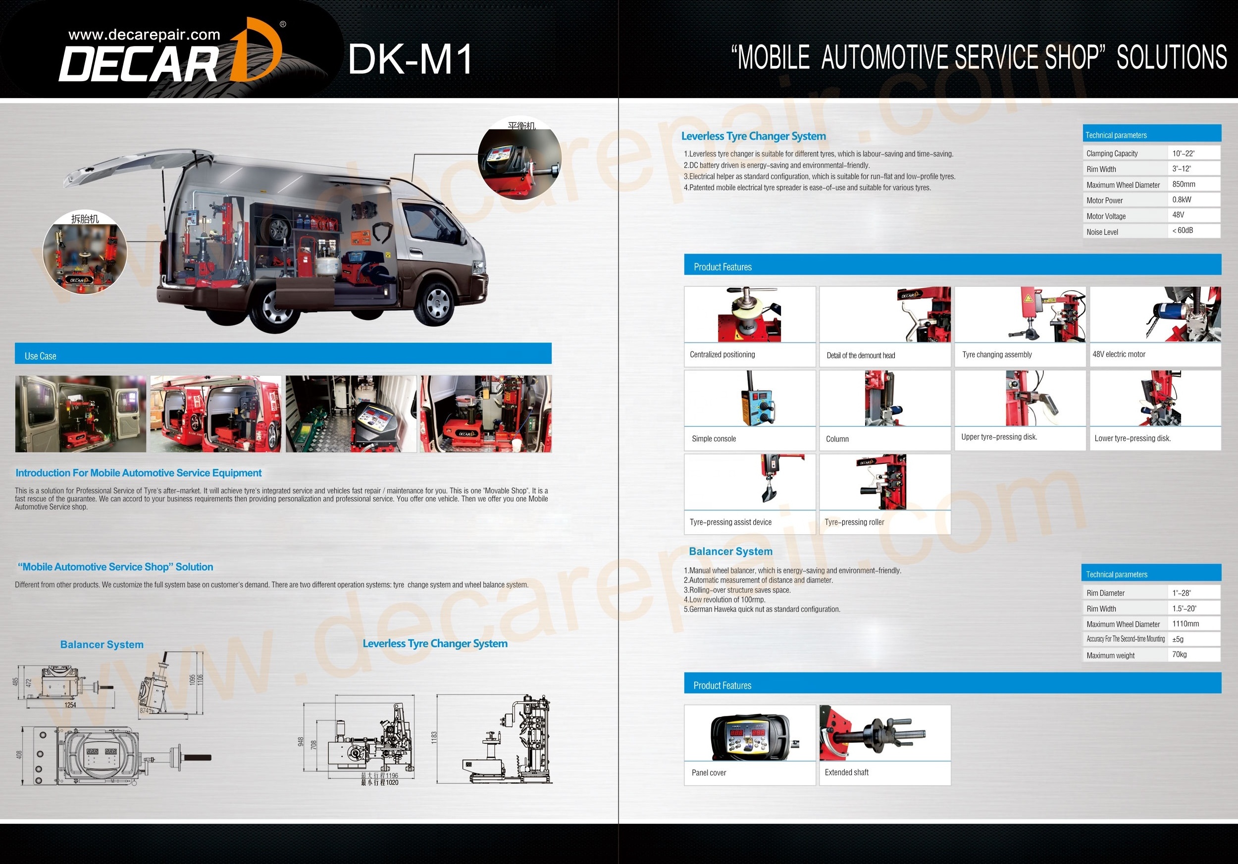 DK-M1 Mobile automotive service shoo tyre changer and balancer combo