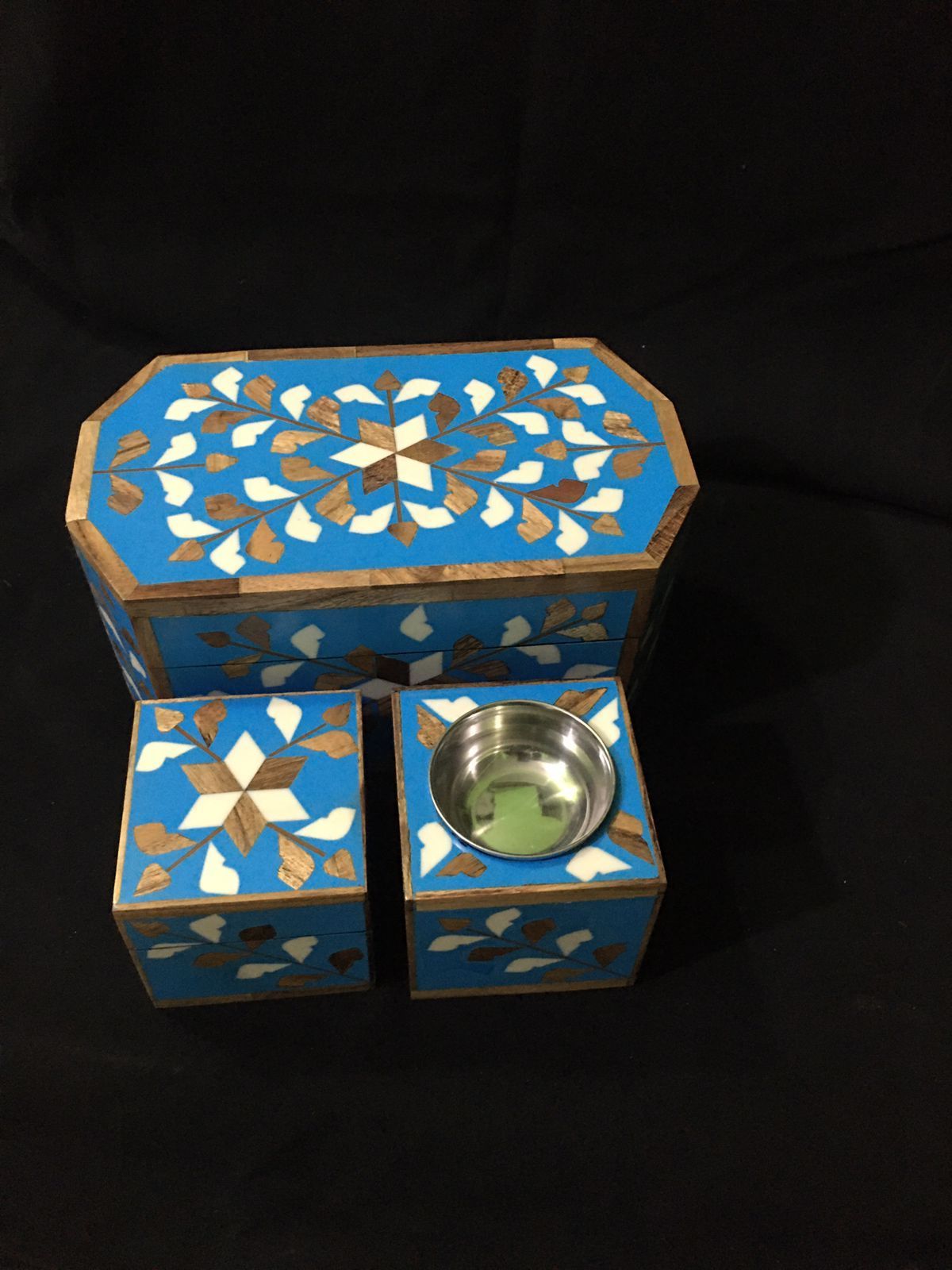 New handmade wooden inlay floral multipurpose box with bakhoor or incense burner for gifting and home decoration