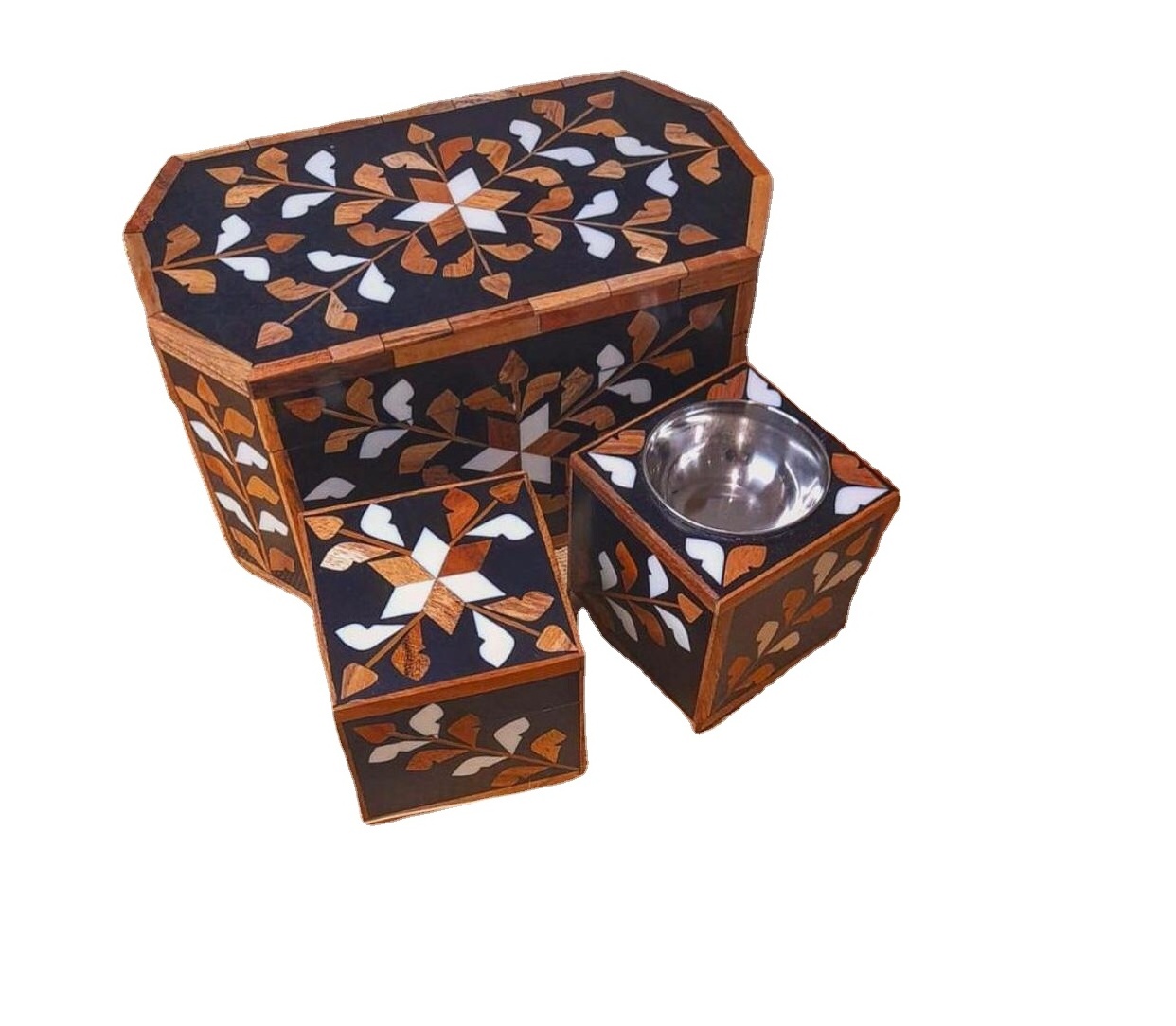 New handmade wooden inlay floral multipurpose box with bakhoor or incense burner for gifting and home decoration