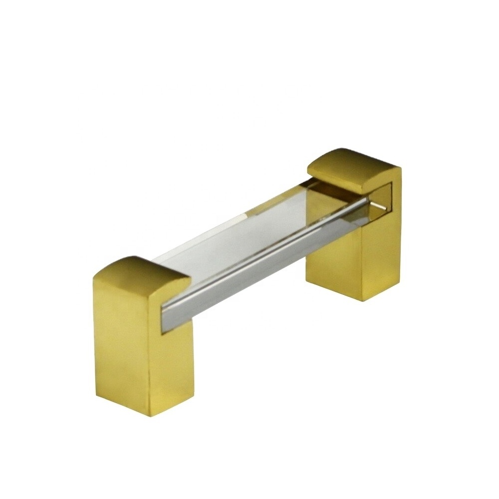 Crystal glass cabinet door bar pull handle with brass base