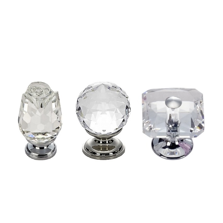 Diamond cut clear crystal glass furniture door crystal knob