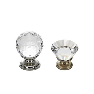 Diamond cut clear crystal glass furniture door crystal knob