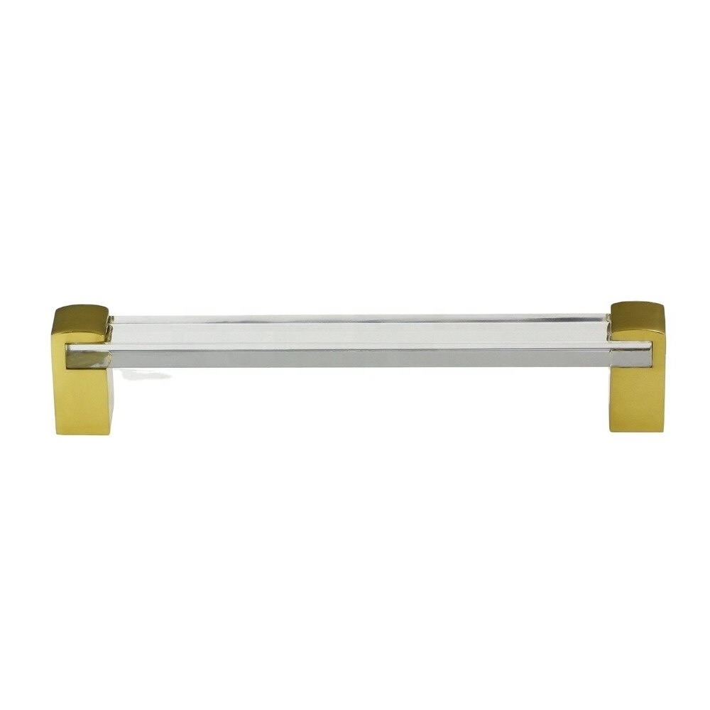 Crystal glass cabinet door bar pull handle with brass base