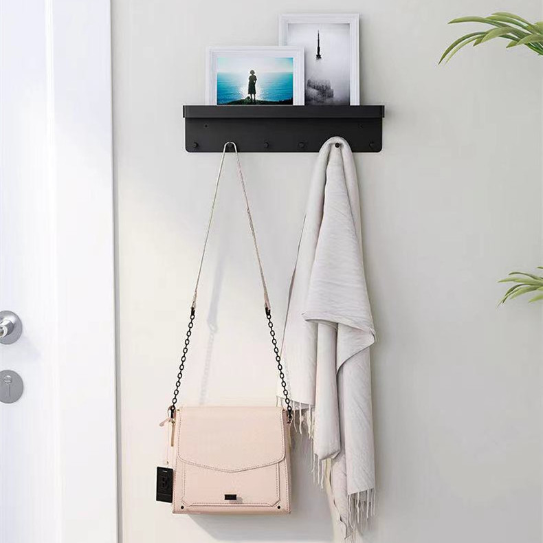 Multifunction Novelty Key Holder for Wall Decorative Mail Organizer and Key Rack with Tray 6 Hooks Black