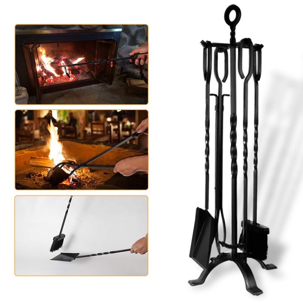 5 Pieces Indoor Wrought Iron Fireplace Accessories Fireplace Tools Set