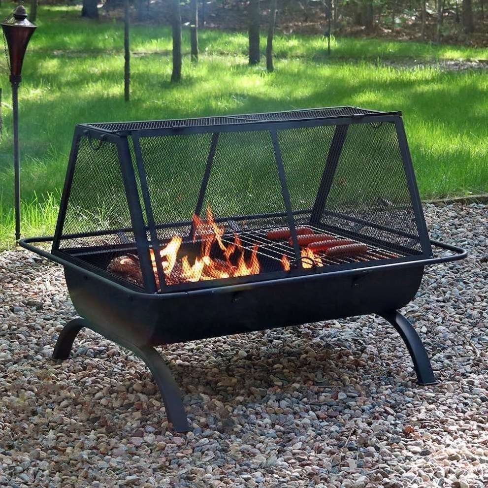 Outdoor Fire Pit Bowl Camping Steel Wood Burning Fire Pit with Spark Screen Log Poker