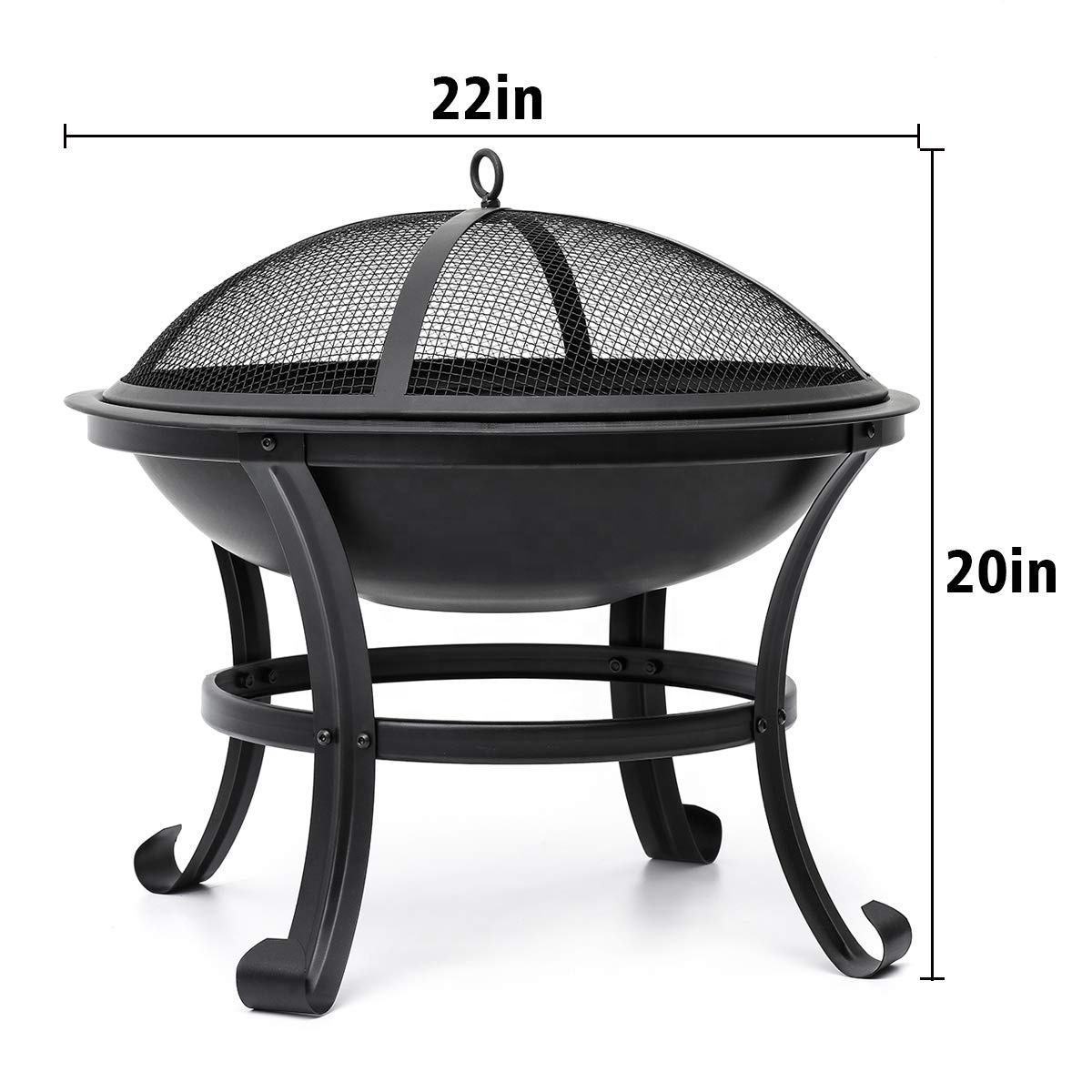 Outdoor Fire Pit Bowl Camping Steel Wood Burning Fire Pit with Spark Screen and Log Poker