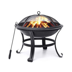 Outdoor Fire Pit Bowl Camping Steel Wood Burning Fire Pit with Spark Screen and Log Poker