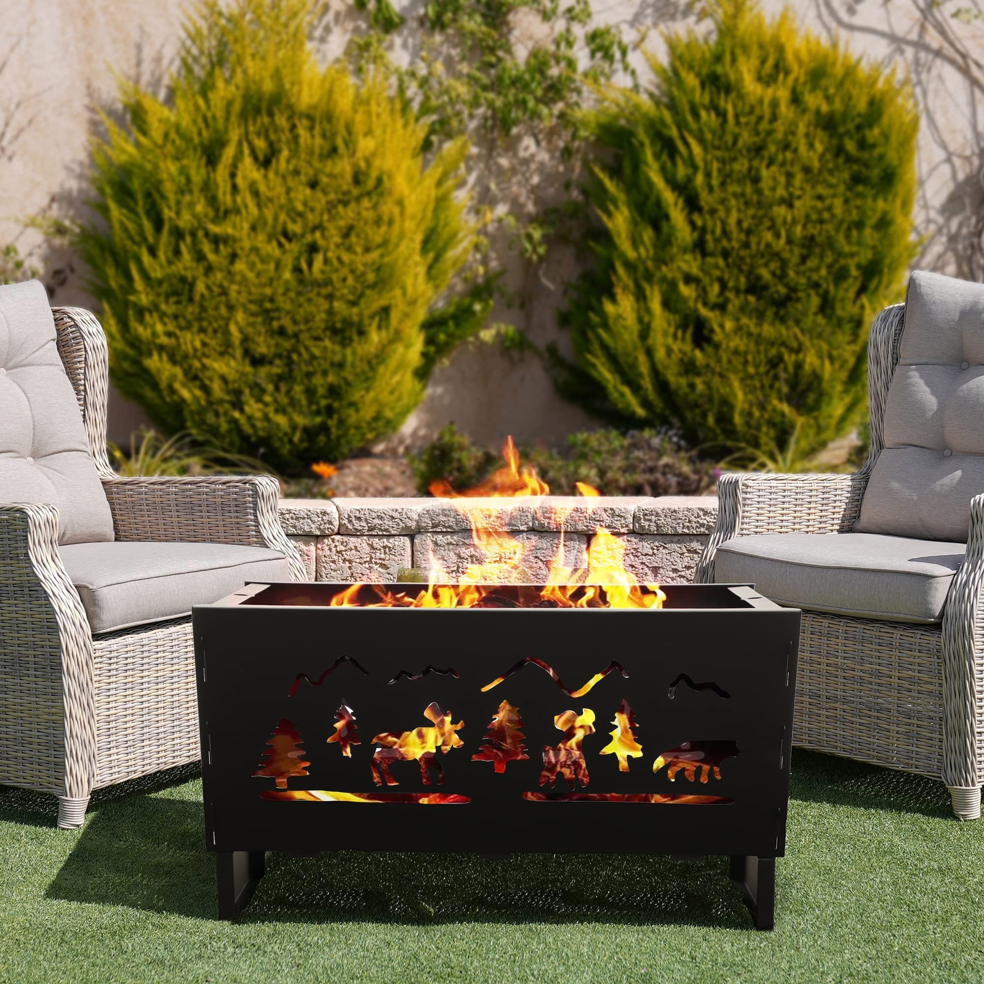 Rectangular Iron Fire Pit Suitable For Patio Backyard Fire Pit with Poker