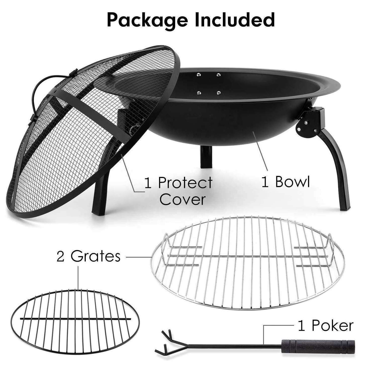 Heavy Duty Patio Fire Place Outdoor Garden Backyard Fire Pit  Bbq Fire Pit With Cooking Mesh Table Cover