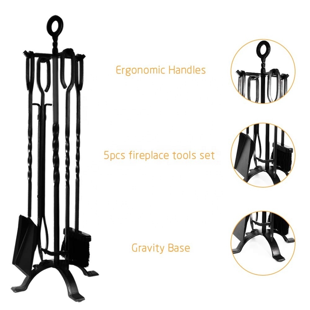 5 Pieces Indoor Wrought Iron Fireplace Accessories Fireplace Tools Set