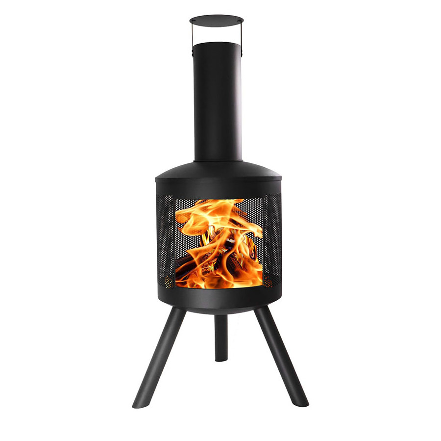 Outdoor Contemporary Tall Patio Black Steel Firepit Stove