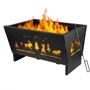 Rectangular Iron Fire Pit Suitable For Patio Backyard Fire Pit with Poker